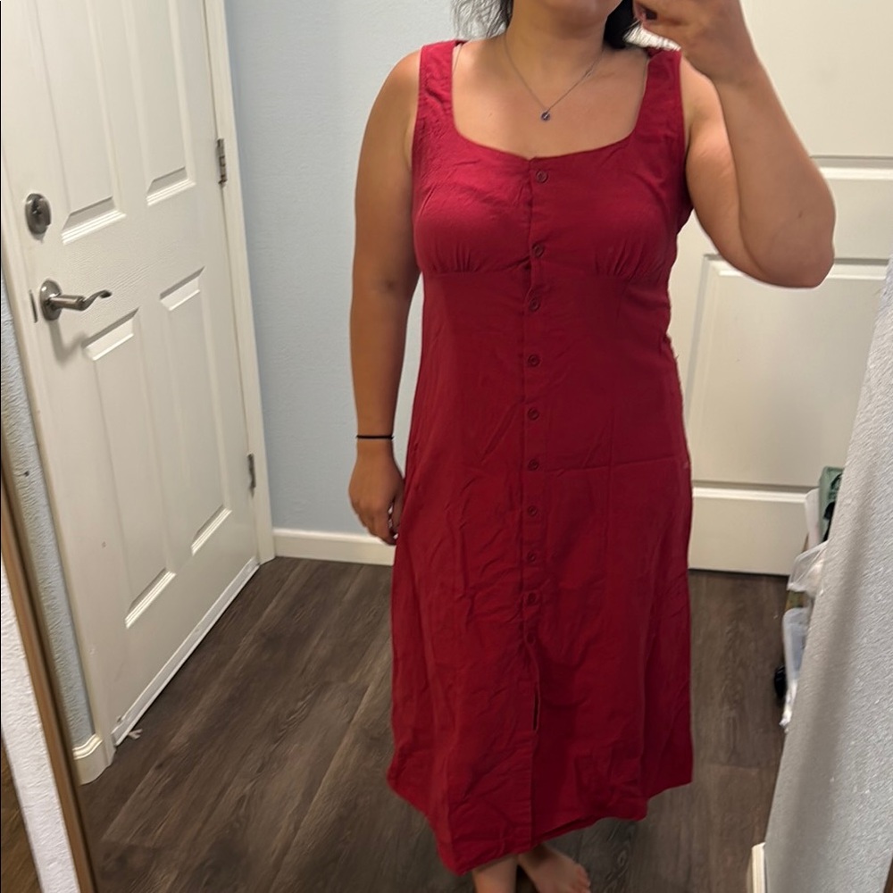 SHEIN Red Midi Dress with Button Detail